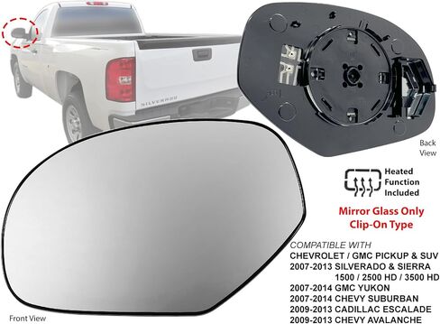 APA Replacement Mirror Glass Power Heated fits 2007-2013 SIERRA SILVERADO YUKON SUBURBAN Driver Left Side GM1324137 in Saudi Arabia