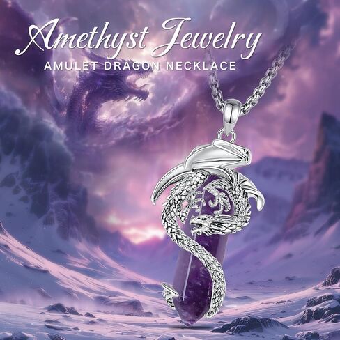 EUDORA Vintage Dragon Necklace with Healing Crystal for Women Men, Silver Plated Copper Viking Dragon Pendant Amulet Energy Gothic Jewelry, Gift for Women Men Dad Mother Mom, Chain 20" +24" in Saudi Arabia