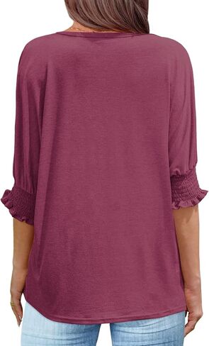Elesomo Womens Blouses Dressy Casual Half Elbow Sleeve Loose Tee Shirts Tops Fall Outfits in Kuwait