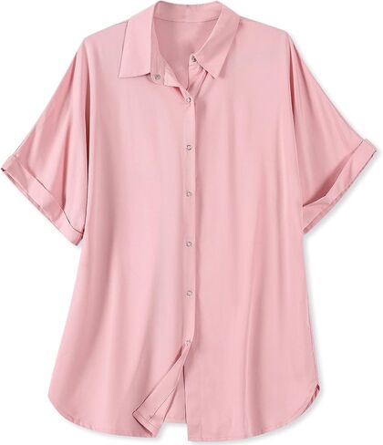 Womens Convenient Snap Casual & Soft Short Sleeve Shirts Blouse, US Small - US 2X-Large in Saudi Arabia