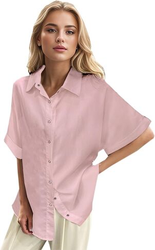 Womens Convenient Snap Casual & Soft Short Sleeve Shirts Blouse, US Small - US 2X-Large in Saudi Arabia
