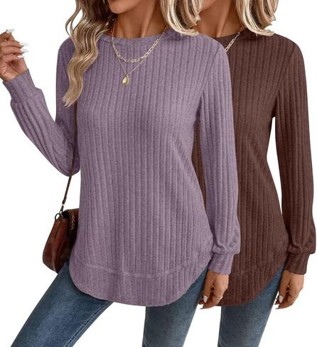 Bliwov Women Long Sleeve Shirts Crewneck Tunic Tops Loose Fit Fall Sweaters Clothes Outfits Fashion Pullover Dressy Blouses in Kuwait