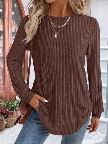 Bliwov Women Long Sleeve Shirts Crewneck Tunic Tops Loose Fit Fall Sweaters Clothes Outfits Fashion Pullover Dressy Blouses in Kuwait
