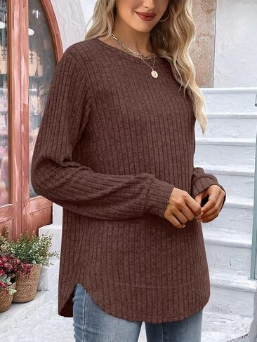 Bliwov Women Long Sleeve Shirts Crewneck Tunic Tops Loose Fit Fall Sweaters Clothes Outfits Fashion Pullover Dressy Blouses in Kuwait