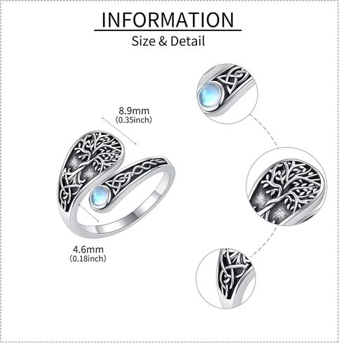 Flower Ring 925 Sterling Silver Rose/Lotus/Tree of Life Adjustable Thumb Open Ring Black Tourmaline Floral Jewelry Mothers Gifts for Women Mom Grandma in Saudi Arabia