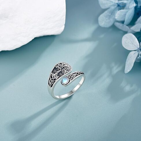 Flower Ring 925 Sterling Silver Rose/Lotus/Tree of Life Adjustable Thumb Open Ring Black Tourmaline Floral Jewelry Mothers Gifts for Women Mom Grandma in Saudi Arabia