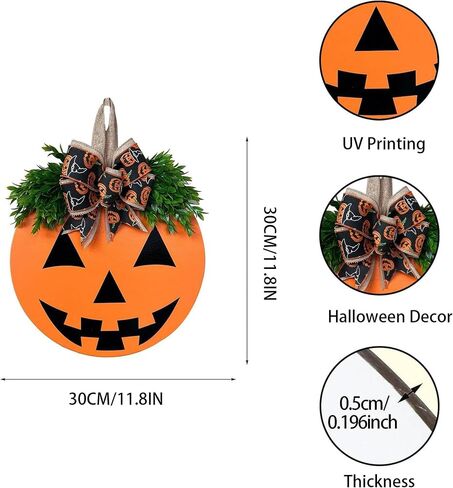 Halloween Wreath Door Hanger Sign Decorations, Cute Halloween Ghost Welcome Wood Hanging Wreaths Decor for Front Door Farmhouse Porch Indoor Outdoor Wall Decor in Saudi Arabia