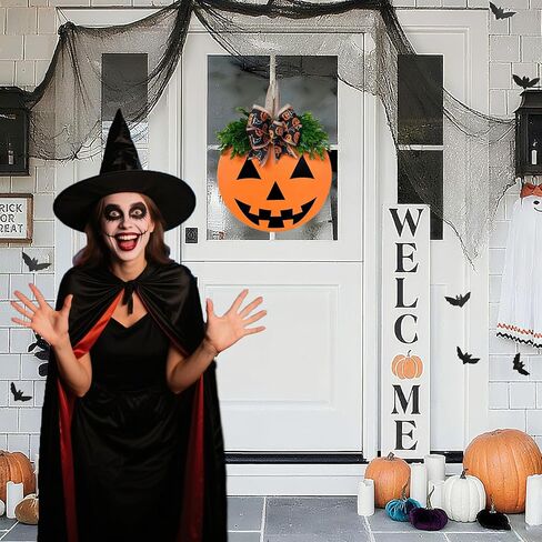 Halloween Wreath Door Hanger Sign Decorations, Cute Halloween Ghost Welcome Wood Hanging Wreaths Decor for Front Door Farmhouse Porch Indoor Outdoor Wall Decor in Saudi Arabia