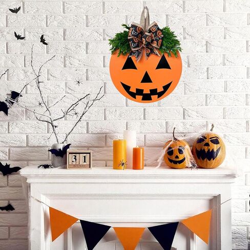 Halloween Wreath Door Hanger Sign Decorations, Cute Halloween Ghost Welcome Wood Hanging Wreaths Decor for Front Door Farmhouse Porch Indoor Outdoor Wall Decor in Saudi Arabia