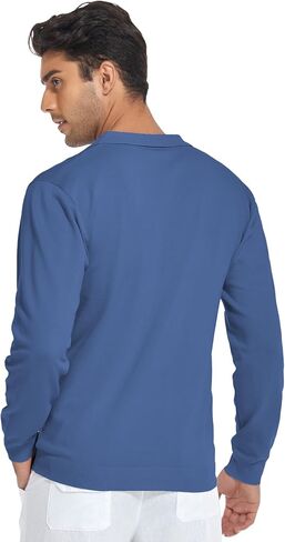 Mens Long Sleeve Knit Shirt Casual Golf Polo Shirts V-Neck Sweater in Saudi Arabia