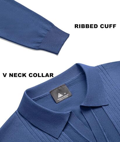 Mens Long Sleeve Knit Shirt Casual Golf Polo Shirts V-Neck Sweater in Saudi Arabia