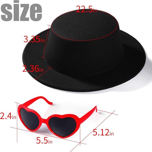 Classic Black Fedora Hat with Red Heart-Shaped Sunglasses – Fun Party and Costume Accessory Set for Teens and Adults in Saudi Arabia