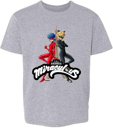 Pop Threads Miraculous Ladybug and Cat Noir Merch Eiffel Tower Youth Kids Girl Boy T-Shirt in Saudi Arabia