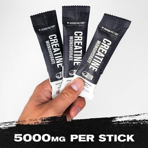Jacked Factory Creatine Monohydrate Stick Packs 150g - 5g Daily Creatine Supplement for Men and Women, Vegan-Friendly, Third-Party Tested - 30 Servings, Unflavored in Saudi Arabia