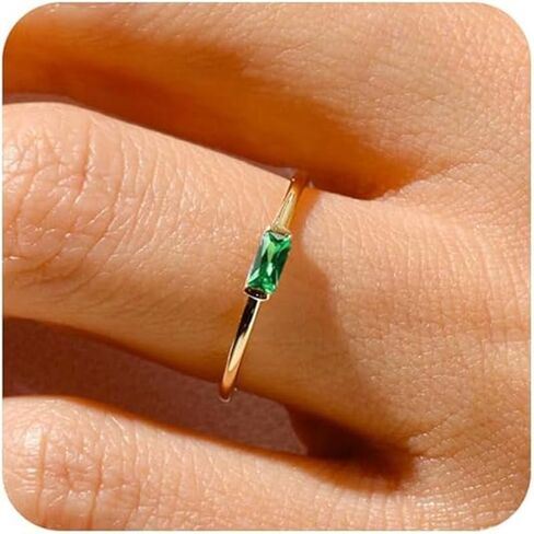 14k Gold Plated Dainty Birthstone Rings for Women Emerald Green CZ Gemstone Thumb Stackable Ring Birthday Christmas Gifts for Mother Daughter Her Engagement Wedding Band Titanium Steel Jewelry Gifts in Kuwait