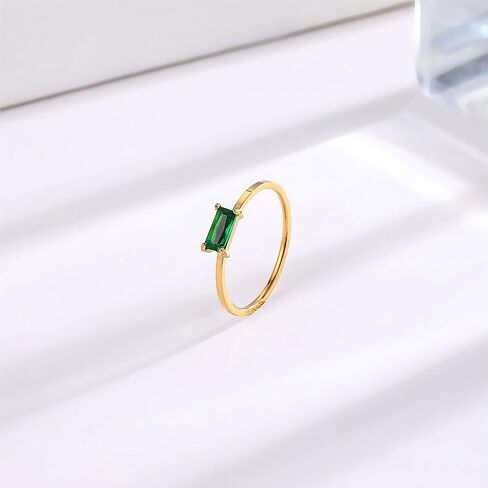 14k Gold Plated Dainty Birthstone Rings for Women Emerald Green CZ Gemstone Thumb Stackable Ring Birthday Christmas Gifts for Mother Daughter Her Engagement Wedding Band Titanium Steel Jewelry Gifts in Kuwait
