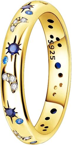 Star and Moon Full-Circle Ring, Alloy Electroplated Band, Multicolor Cubic Zirconia Inlay, Celestial-Themed Jewelry for Women in Saudi Arabia