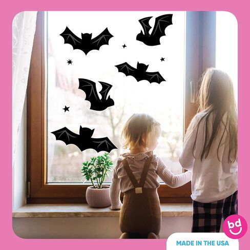 Big Dot of Happiness Black Bats Window Clings, Reusable Holiday Window Sticker Decorations, Bat Decals, Halloween Static Clings for Kids Halloween Party in Saudi Arabia