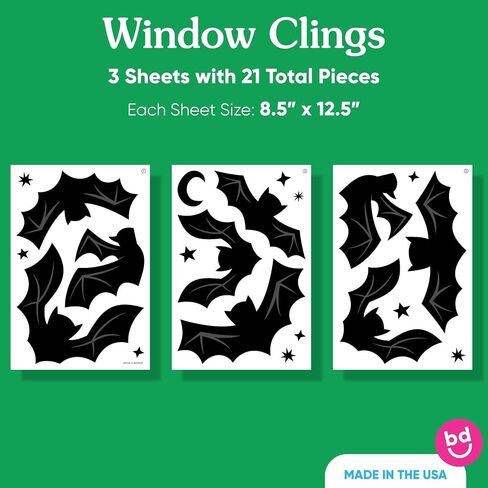 Big Dot of Happiness Black Bats Window Clings, Reusable Holiday Window Sticker Decorations, Bat Decals, Halloween Static Clings for Kids Halloween Party in Saudi Arabia