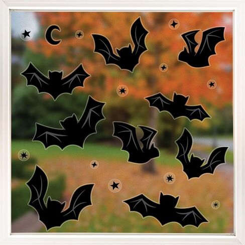 Big Dot of Happiness Black Bats Window Clings, Reusable Holiday Window Sticker Decorations, Bat Decals, Halloween Static Clings for Kids Halloween Party in Saudi Arabia