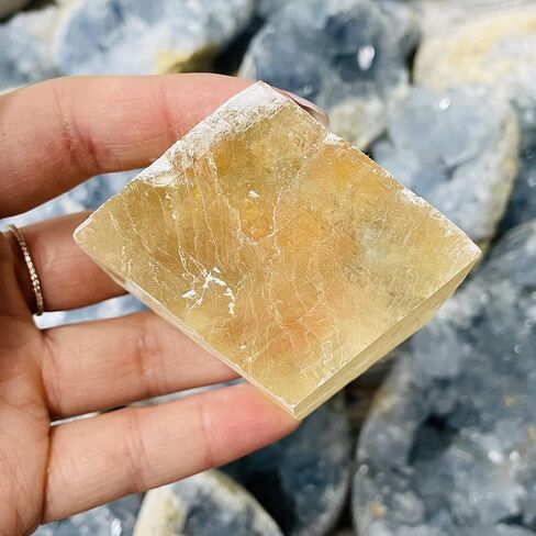 Meditation Home Decor, Natural Orange Clear Iceland Spar Stone Yellow Calcite Reiki Healing Specimen Rough Raw Mineral Collection Gift Gifts,Natural Crystal (Size : 1 Piece) in Saudi Arabia
