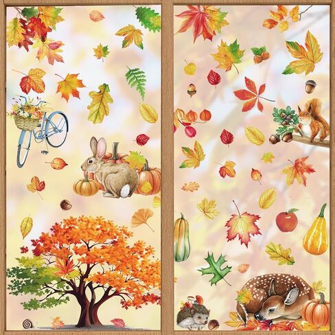 6 Sheets Fall Window Clings, Thanksgiving Window Clings for Glass, Double-Sided Reusable Static Leaves Autumn Stickers Decor Home Office Classroom in Saudi Arabia