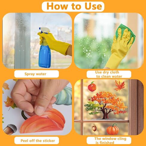 6 Sheets Fall Window Clings, Thanksgiving Window Clings for Glass, Double-Sided Reusable Static Leaves Autumn Stickers Decor Home Office Classroom in Saudi Arabia