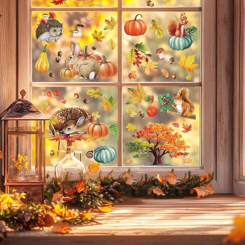 6 Sheets Fall Window Clings, Thanksgiving Window Clings for Glass, Double-Sided Reusable Static Leaves Autumn Stickers Decor Home Office Classroom in Saudi Arabia