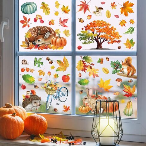 6 Sheets Fall Window Clings, Thanksgiving Window Clings for Glass, Double-Sided Reusable Static Leaves Autumn Stickers Decor Home Office Classroom in Saudi Arabia