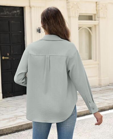 قمصان Susclude بأزرار للأسفل للنساء قمصان نسائية بأكمام طويلة وخالية من التجاعيد بياقة في الخريف ملابس عمل غير رسمية in Kuwait