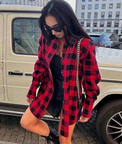 Women Long Sleeve Button Down Plaid Fall Shirt Casual Work Tops in Saudi Arabia