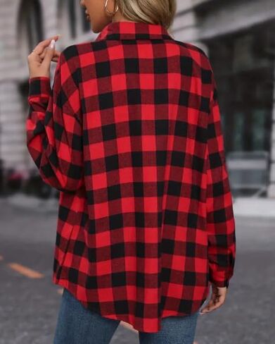Women Long Sleeve Button Down Plaid Fall Shirt Casual Work Tops in Saudi Arabia