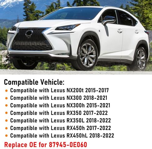 متوافق مع Lexus NX200t/NX300/NX300h/RX350/RX350L 2015-2022 غطاء غطاء مرآة الجانب الأيسر للسائق، بديل غطاء مرآة الرؤية الخلفية للباب الجانبي الأسود اللامع لـ RX350 يستبدل 87945-0E060 in Kuwait