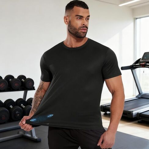Men's Athletic T-Shirts Quick Dry Running Workout Shirts Short Sleeve Activewear Crew Neck Gym Tee Tops Black in Saudi Arabia