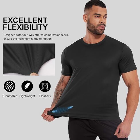 Men's Athletic T-Shirts Quick Dry Running Workout Shirts Short Sleeve Activewear Crew Neck Gym Tee Tops Black in Saudi Arabia