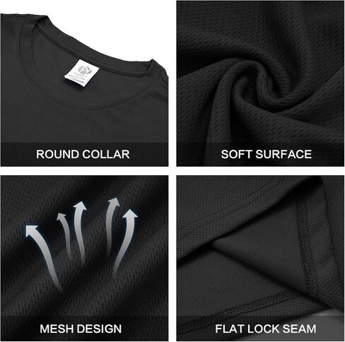 Men's Athletic T-Shirts Quick Dry Running Workout Shirts Short Sleeve Activewear Crew Neck Gym Tee Tops Black in Saudi Arabia