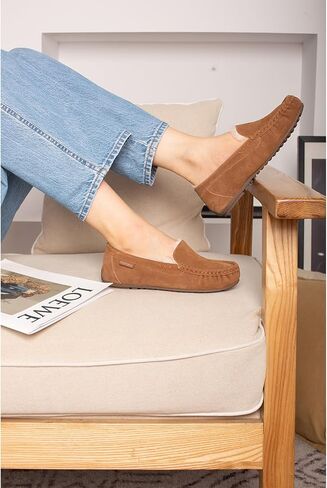 Women's Sheepskin Moccasin Slippers Cow Suede Memory Foam Driving Style Loafers in Saudi Arabia