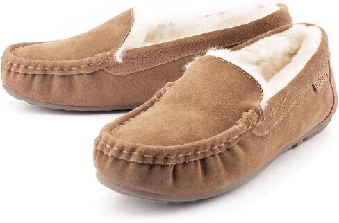 Women's Sheepskin Moccasin Slippers Cow Suede Memory Foam Driving Style Loafers in Saudi Arabia