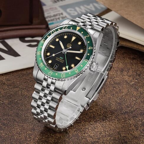 watchdives GMT Watches for Men, WD6542 Men Watch NH34 Automatic Wristwatch 38mm Bubble Domed Sapphire Crystal Watches 100M Waterproof in Kuwait