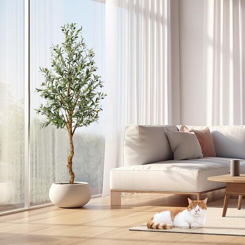 GAOMON Artificial Olive Tree 6FT(72in) Tall Faux Olive Trees with Silk Leaves for Home Office Living Room Decor Indoor Fake Olive Tree with Curved Wood Trunk and Lifelike Fruits 1 Pack in Saudi Arabia