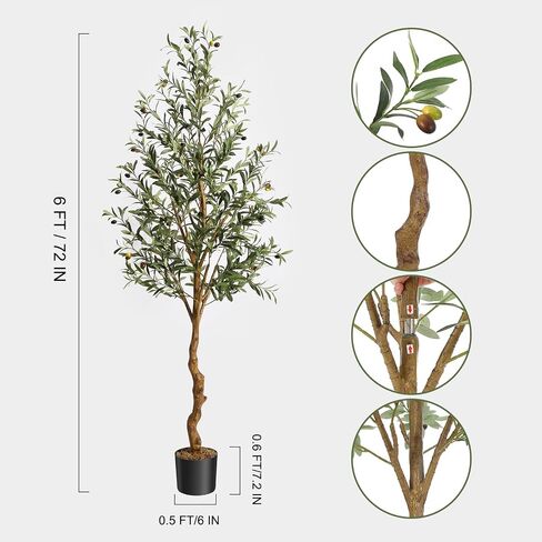 GAOMON Artificial Olive Tree 6FT(72in) Tall Faux Olive Trees with Silk Leaves for Home Office Living Room Decor Indoor Fake Olive Tree with Curved Wood Trunk and Lifelike Fruits 1 Pack in Saudi Arabia