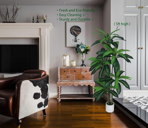 شجرة Dracaena الاصطناعية بطول 5 أقدام - شجرة وهمية لديكور المنزل، شجرة صناعية بوعاء داخلي مع صندوق راتنج واقعي وأوراق نابضة بالحياة، نبات طويل القامة منخفض الصيانة لغرفة المعيشة، نبات أرضية المكتب. in Kuwait