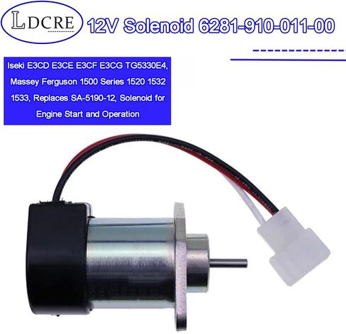 12V Solenoid SK-1043-58, 6281-910-011-00 Compatible with Iseki E3CD E3CE E3CF E3CG TG5330E4, Massey Ferguson 1500 Series 1520 1532 1533, Replaces SA-5190-12, Solenoid for Engine Start and Operation in Saudi Arabia