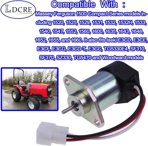 12V Solenoid SK-1043-58, 6281-910-011-00 Compatible with Iseki E3CD E3CE E3CF E3CG TG5330E4, Massey Ferguson 1500 Series 1520 1532 1533, Replaces SA-5190-12, Solenoid for Engine Start and Operation in Saudi Arabia