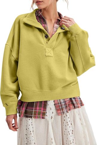 Mock Neck Sweatshirts for Women Oversized Button Fleece Henley Pullover Tops 2025 Casual Long Sleeve Trendy Clothes in Saudi Arabia