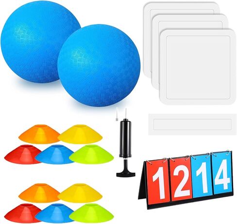 Huaerle 19 Pcs Sports Kickball Set Includes 2 Playground Ball with Air Pump 5 Rubber Throw Down Bases 10 Foul Line Cones and a Flip Scoreboard for Boys Girls Adults Playground School Backyard in Kuwait