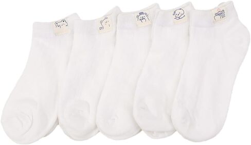 5 Pairs Women's Cute Socks Bear Graphic Printing Sock Kawaii Solid Color White Crew Socks for Women Men in Saudi Arabia