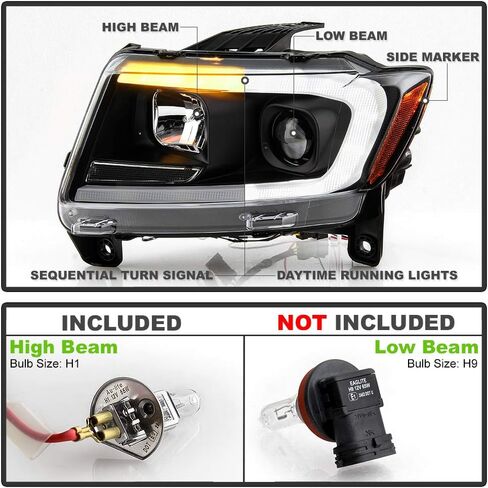 ACANII - For 2011-2013 Jeep Grand Cherokee Black Switchback LED DRL Sequential Signal Projector Headlights Headlamps Set in Saudi Arabia