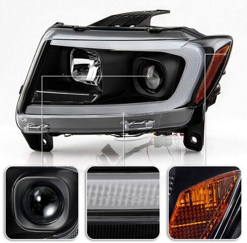 ACANII - For 2011-2013 Jeep Grand Cherokee Black Switchback LED DRL Sequential Signal Projector Headlights Headlamps Set in Saudi Arabia