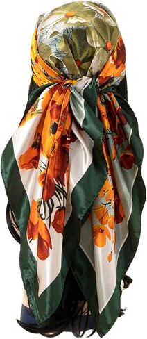 Women's Floral Square Silk Scarf Boho Satin Bandanas Head Scarves Hair Kerchief in Saudi Arabia